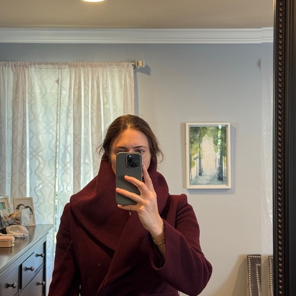 Elie Tahari burgundy hooded belted coat - Picture 7 of 8